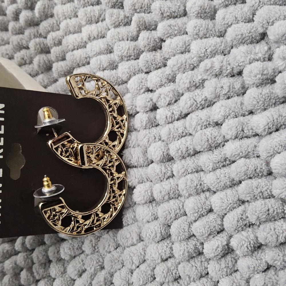 Anne Klein Gold Tone Lattice C Hoop Earrings - Picture 7 of 7